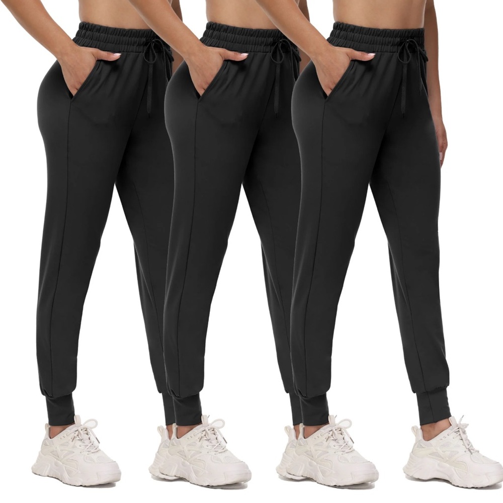 Showitty Women’s 3 Pack Jogger Pants High Waisted Soft Pockets Size XL Black